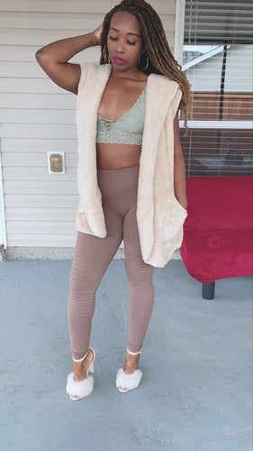 Mocha ribbed knee leggings